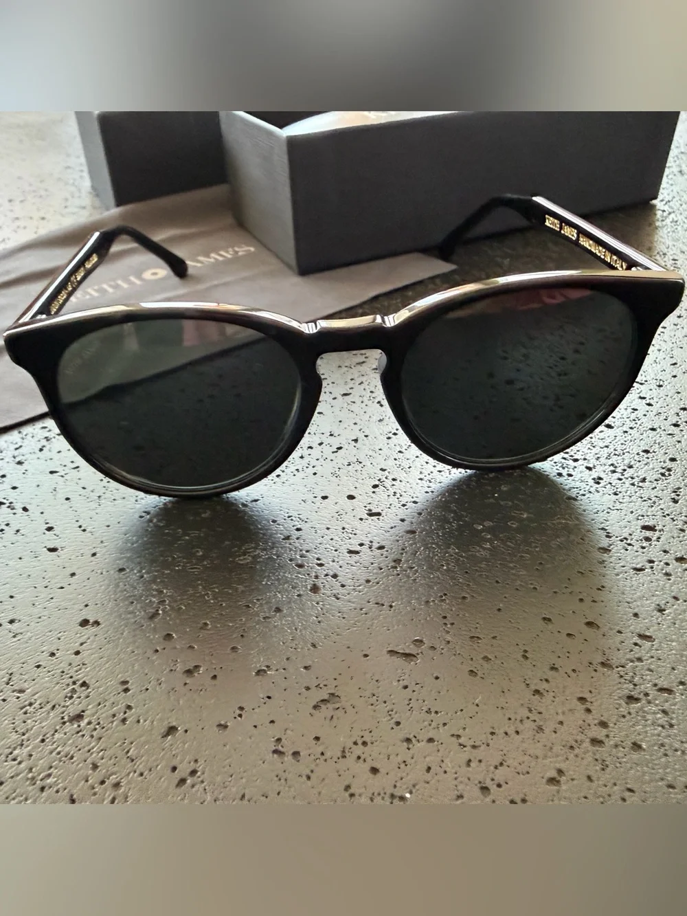KEITH JAMES Moog Handmade in Italy Black Frames with Polarized Gray Lenses VGUC